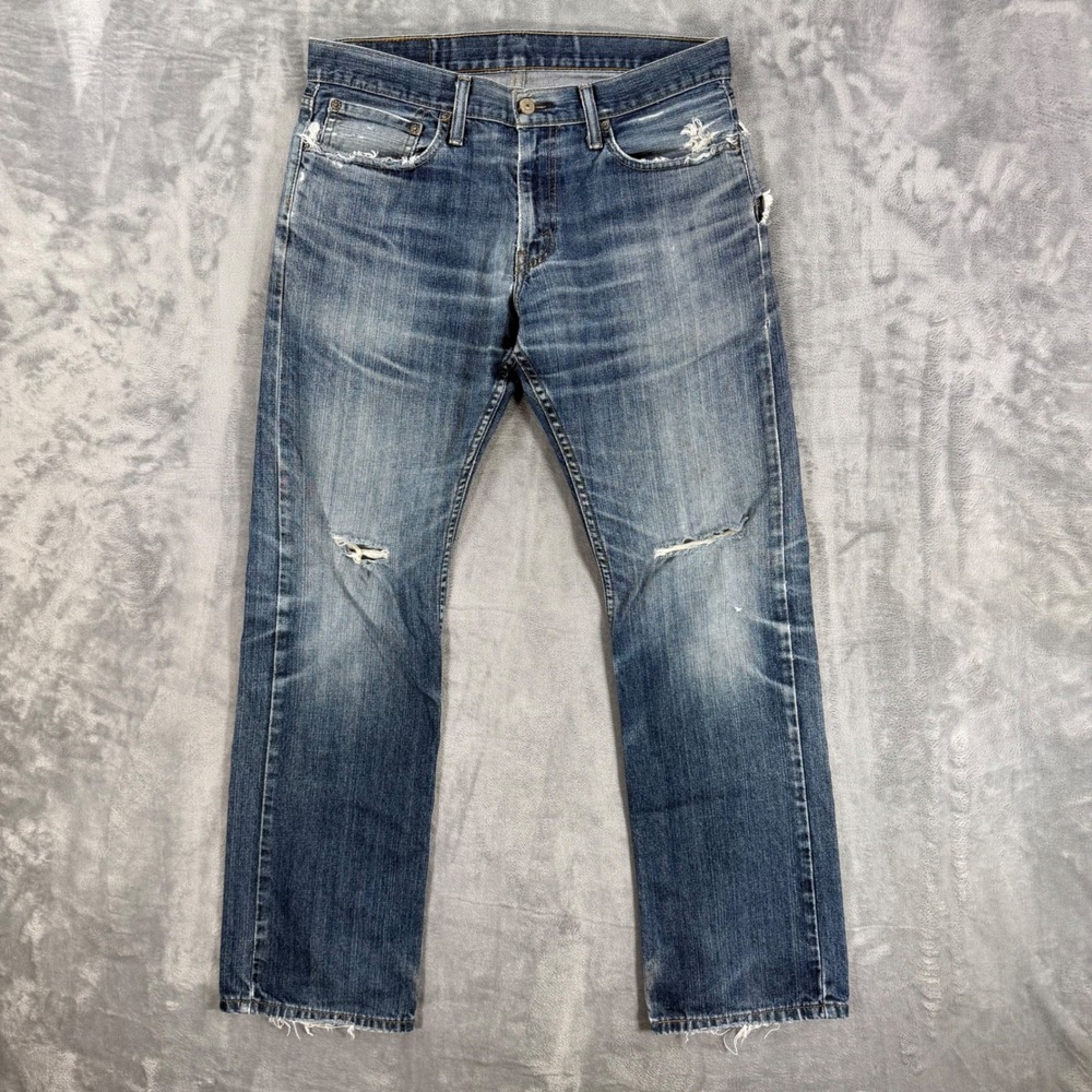 Levi's 514 Straight Fit Jeans Mens Size 33x32 Blue Distressed Medium Wash Denim